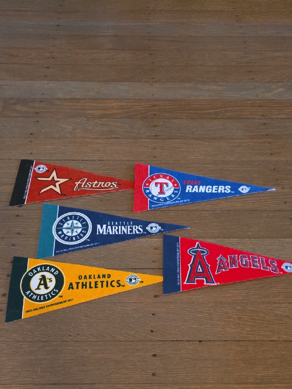 MLB AL West Team Mini Felt Pennants Set Of 5-  4"x9"